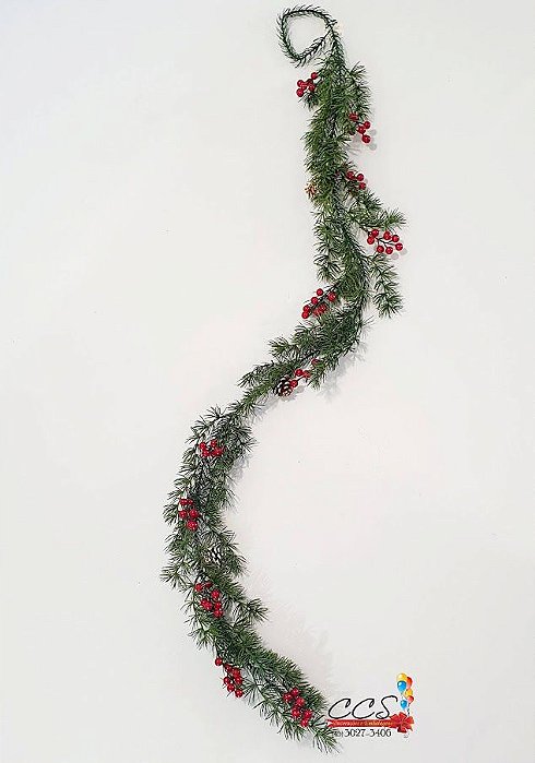 Galho Decorativo Festão com Berry Vermelho e Pinhas 1,85mts - Ref 74628001 D&A