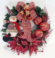 Guirlanda de Natal Decorada Poisentias Marsala e Boneco de Neve 60cm - Ref 03112021 Cromus Natal