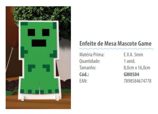 Decoração Enfeite de Mesa Mascote Game 8x16cm com 1 Un - Festa Gamer - Ref GM0504 Grintoy