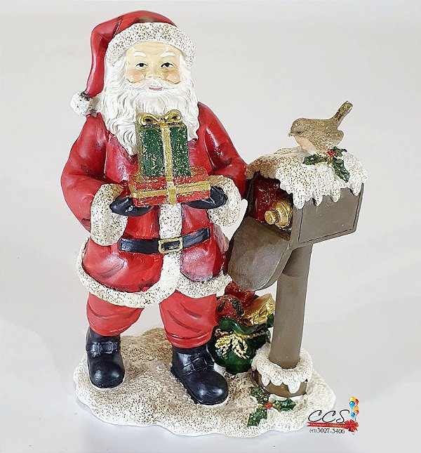 Enfeite Decorativo de Resina Papai Noel com Caixa de Correio - Ref 1017686 Cromus Natal