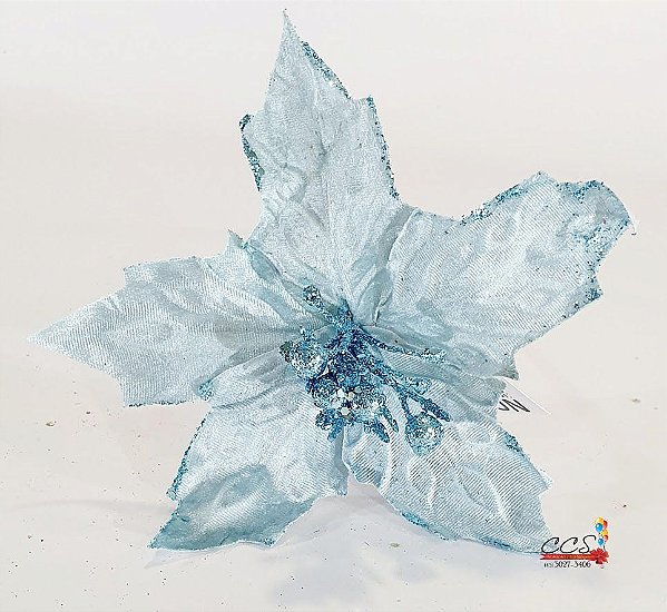 Flor de Natal Poisenttia Azul Bebê Aveludada - Flores Cabo Médio - Ref 1024993 Cromus Natal