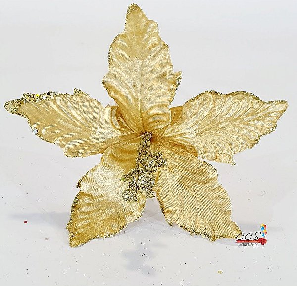 Flor de Natal Poisenttia Dourada Aveludada - Flores Cabo Médio - Ref 1025010 Cromus Natal