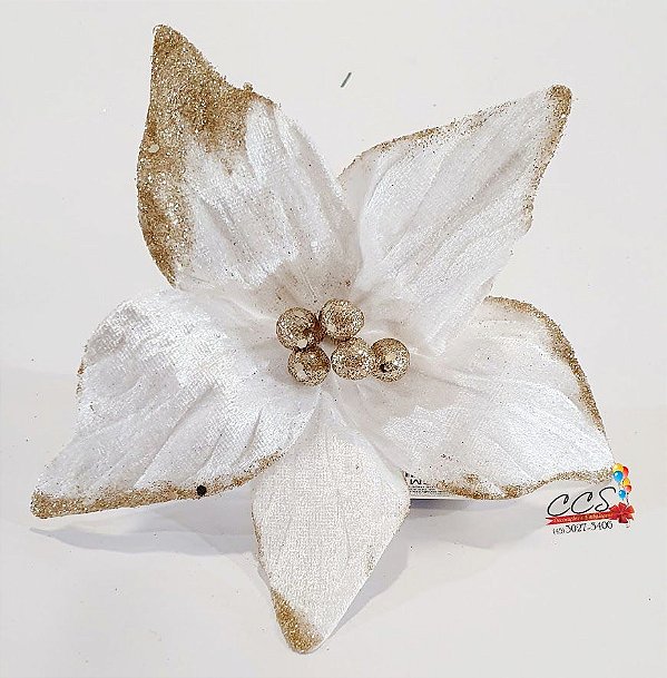 Flor de Natal Bico de Papagaio Aveludado Branco com Champanhe - Flores Cabo  Curto - Ref 784801007 D&A - CCS Decorações