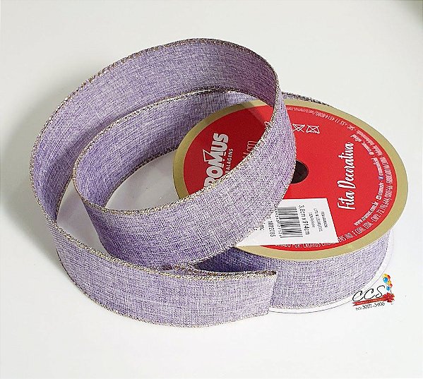 Fita Aramada de Juta Lilás com Borda Dourada 38mm x 9,14mts - Fitas Decorativas - Ref 1022085 Cromus