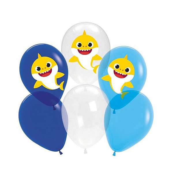 Balão Látex Impresso Decoração Baby Shark com 12 Unidades - Ref 29002574 Cromus