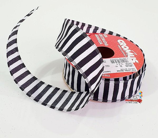 Fita Aramada Listrada Preto e Branco 3,8x9,14mt - Fitas Decorativas - Ref 291940 Cromus