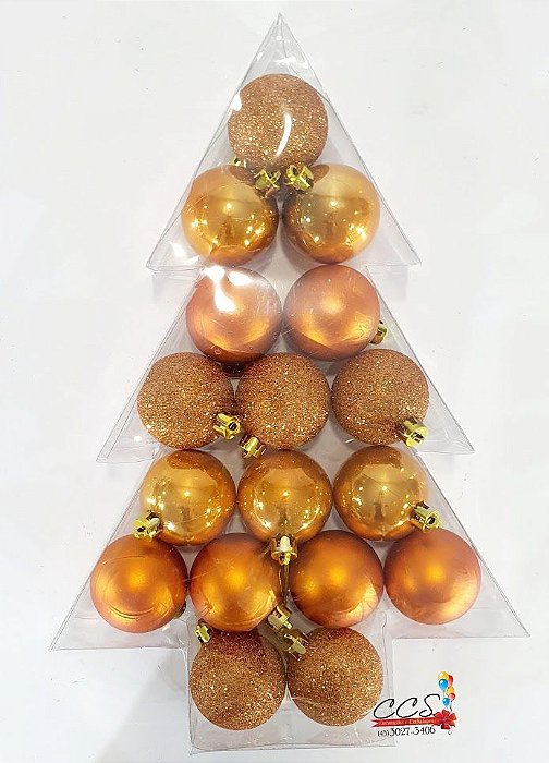 Bolas de Natal Glitter, Fosca e Brilho Cobre 5cm Jogo com 17 Unidades - Bolas Natalinas - Ref 1316103 Cromus Natal