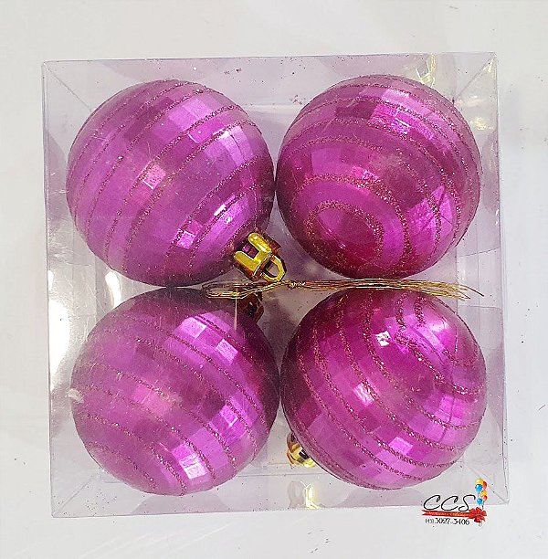 Bolas de Natal Quadriculados Pink 6cm Jogo com 4 Unidades - Bolas Natalinas - Ref 1316154 Cromus Natal