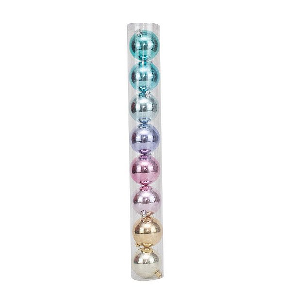 Bola de Natal Lisa Candy Color Rainbow Clara 6cm Tubo com 8 Bolas - Bolas Natalinas - Ref 1020200 Cromus Natal