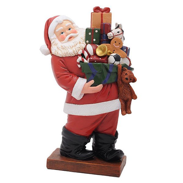 Papai Noel de Resina em Pé Segurando Presentes - Colecionáveis de Resina - Ref 1018089 Cromus Natal