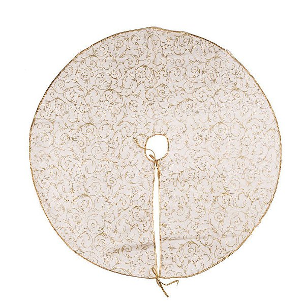 Saia Para Árvore de Natal 70cm Branca com Arabesco Glitter Dourado - Ref 1351146 Cromus Natal