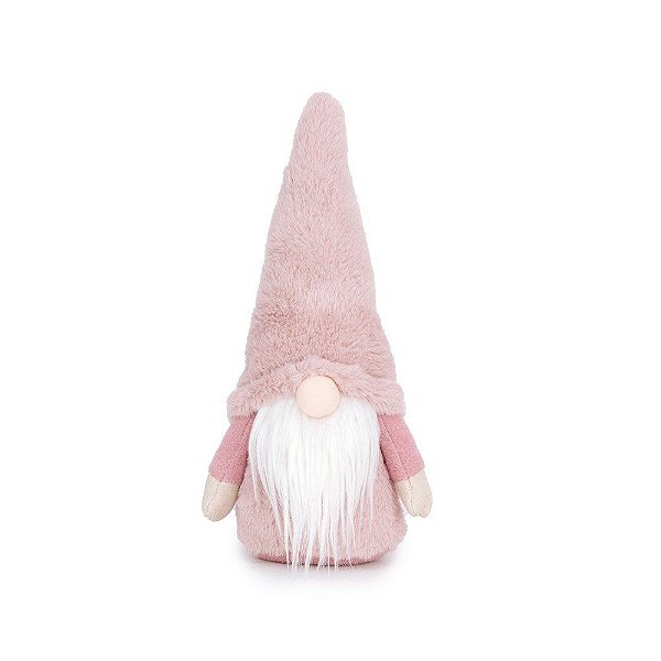 Boneco Kringle Gnomo Noel Russo Sentado Rosa e Branco 35cm - Ref 1027161 Cromus Natal