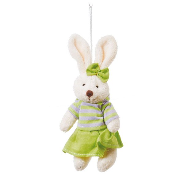 Coelha de Pelúcia Roupa Verde e Cinza 15cm- Mini Coelhos - Ref 1220382 Páscoa Cromus