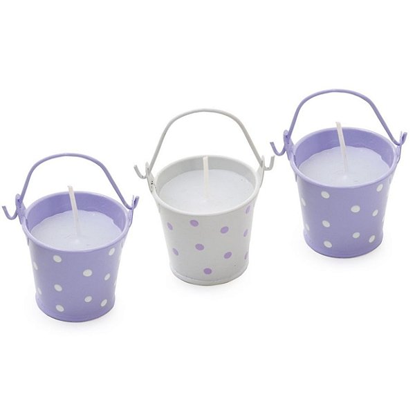 Vela no Baldinho de Alumínio 5x4x4cm Jogo com 3 Unidades Lilas - Ref 1320279 Páscoa Cromus