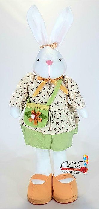 Coelha em Pé com Vestido Floral e Bolsa 68cm - Coleção Caramel - Ref 1013322 Páscoa Cromus