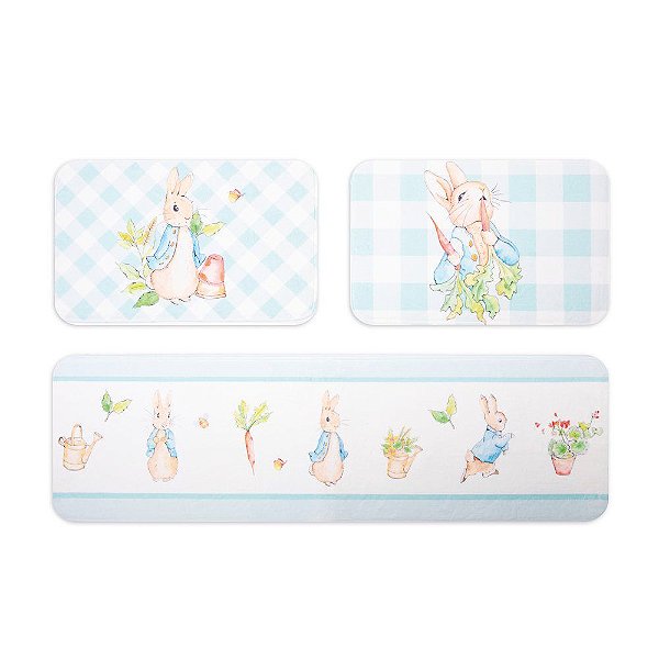 Kit Tapetes Para Cozinha Peter Rabbit Azul e Branco Jogo com 3 Unidades - Decoração de Páscoa - Ref 1025094 Páscoa Cromus