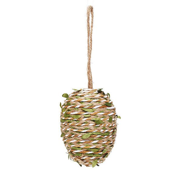 Ovo Decorativo com Folhas Para Pendurar Marfim e Verde 15x10cm - Coleção Rustic - Ref 1826543 Páscoa Cromus