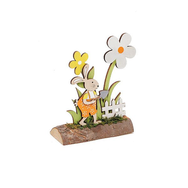 Coelho de Madeira com Flores 15cm - Coleção Fun - Ref 1827314 Páscoa Cromus