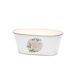 Cachepot Metal Branco com Borda Dourada sem Alça - Coleção Gourmand - Ref 1014695 Páscoa Cromus