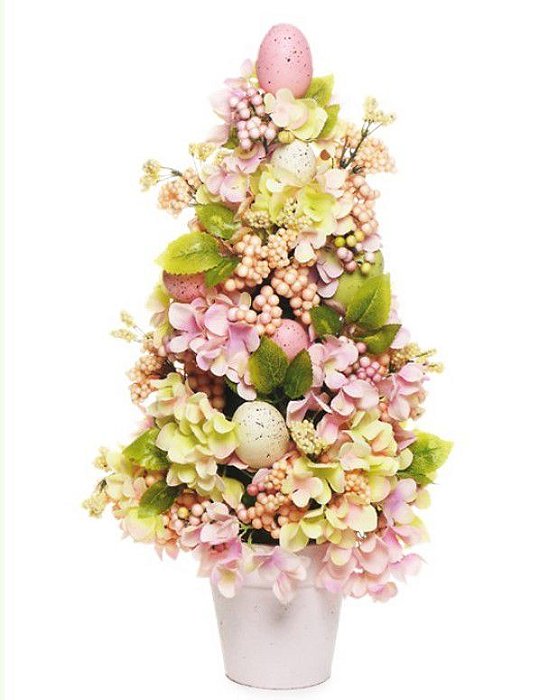 Topiaria Rustica Cone Flores e Ovos 48cm - Arranjos de Páscoa - Coleção Fondant - Ref 1720517 Páscoa Cromus