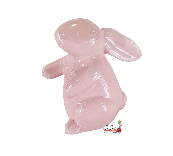 Coelho de Cerâmica Rosa Perolado 7.5x7x5cm - Coleção Perola - Ref 1827413 Páscoa Cromus