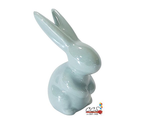 Coelho de Cerâmica Azul Perolado 8x5x4cm - Coleção Perola - Ref 1827402 Páscoa Cromus