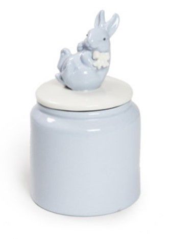 Pote Hermético de Cerâmica Liso com Tampa de Coelho Azul Claro e Branco 16x10x10cm - Coleção Drops - Ref 1820462 Páscoa Cromus