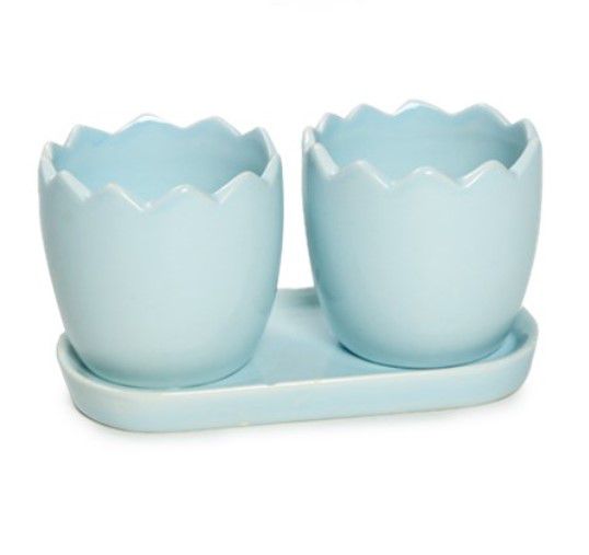 Cachepot Duplo Meio Ovo com Suporte de Cerâmica 7x15x8cm - Coleção Confeitos - Ref 1821262 Páscoa Cromus