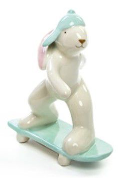 Coelho de Cerâmica Andando de Skate 13x8cm - Coleção Bala de Goma - Ref 1823048 Páscoa Cromus