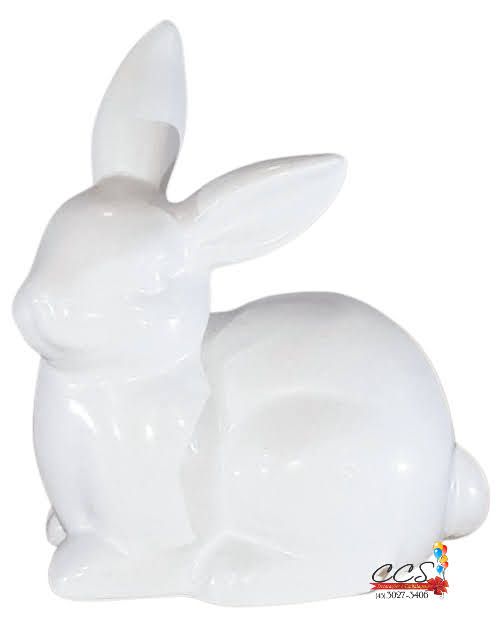 Coelho Decorativo de Cerâmica Branco Sentado 10.5cm - Coleção Matte - Ref 1014655 Páscoa Cromus