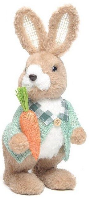 Coelho Peludinho Em Pé Segurando Cenoura Com Paletó de Juta 26cm - Coleção Happy Sunday - Ref 1011304 Páscoa Cromus
