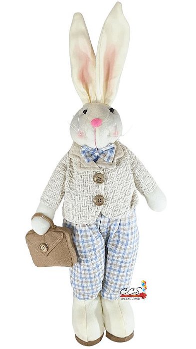 Coelho em Pé com Calça Xadrez e Segurando Maleta 60cm - Coleção Tartin - Ref 1822038 Páscoa Cromus