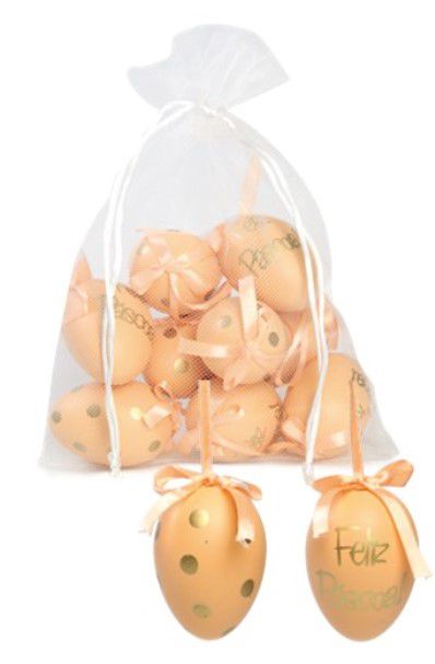 Ovos Para Pendurar Tipo Codorna Laranja e Dourado Feliz Páscoa em Saco de Voal Jogo com 9 Unidades - Coleção Picolé - Ref 1821341 Páscoa Cromus