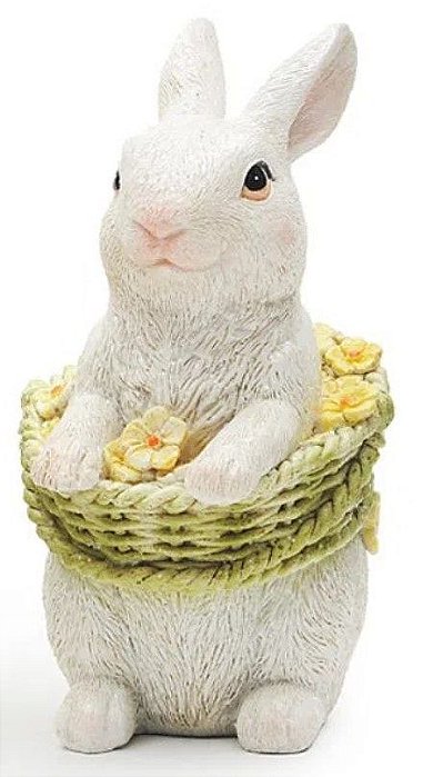Coelho de Resina em Pé Dentro da Cesta de Flores - Coleção Color Baby - Ref 1014726Pe Páscoa Cromus