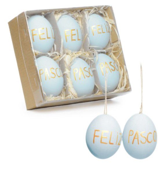 Ovos Para Pendurar Tipo Galinha Azul e Dourado em Caixa Kraft Jogo com 6 Unidades - Coleção Picolé - Ref 1720672 Páscoa Cromus