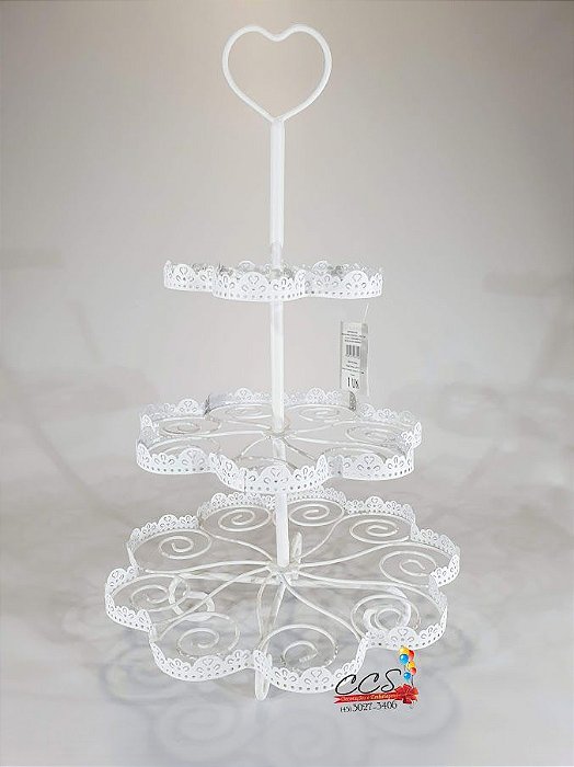 Suporte Para Cupcakes e Doces Vazado de Metal 3 Andares com Detalhes na Borda - Coleção Cake - Ref 1421874 Cromus