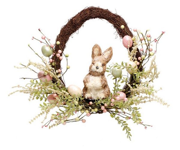 Guirlanda de Páscoa Coelho de Palha com Galhos de Ovos e Flores 40x45cm - Coleção Fondant - Ref 1825066 Páscoa Cromus