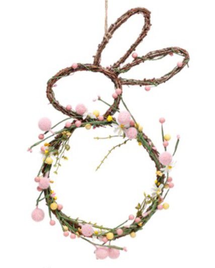 Coelho Decorativo de Cipó com Flores 40x20cm - Coleção Fondant - Ref 1825093 Páscoa Cromus