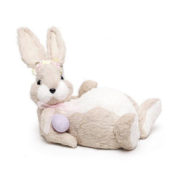 Coelha de Palha Italiana Bege Deitada com Barriga de Grávida 25x35cm - Coleção Carinhoso - Ref 1825076 Páscoa Cromus