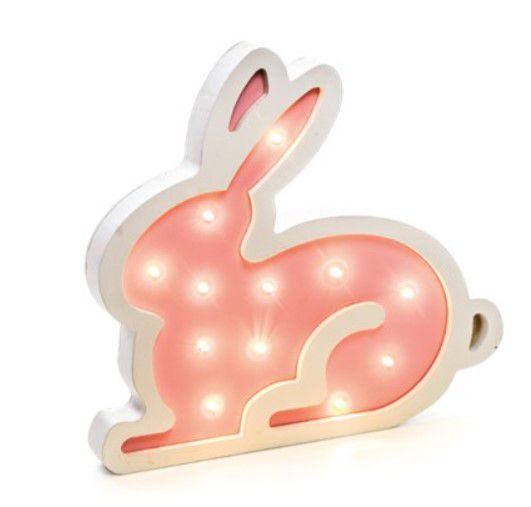 Coelho Decorativo de Madeira com Led Rosa 25x27cm - Coelhos Iluminados - Ref 1823941 Páscoa Cromus