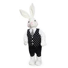 Coelho de Pelúcia em Pé com Roupa Social Branco e Preto 80cm - Coleção Mil Folhas - Ref 1820789 Páscoa Cromus