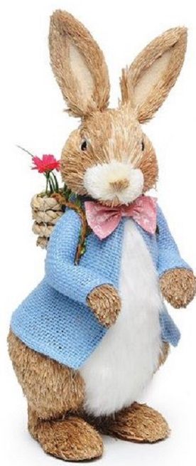 Coelho de Palha em Pé com Paletó de Juta Azul Claro 40cm - Coleção Farmer - Ref 1012783 Páscoa Cromus