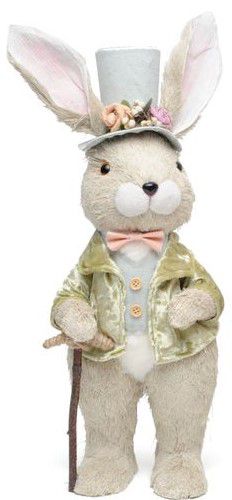 Coelho de Palha Italiana em Pé com Paletó Verde e Cartola 45cm - Coleção Pistache - Ref 1010731 Páscoa Cromus