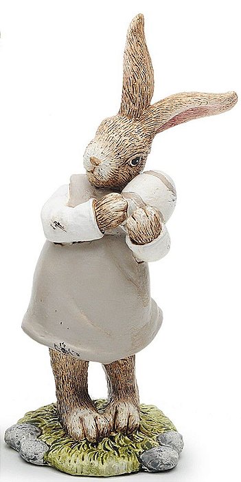 Coelha de Resina em Pé Com Vestido Segurando Ovo Cinza 17cm - Coleção Fancy - Ref 1014780F Páscoa Cromus