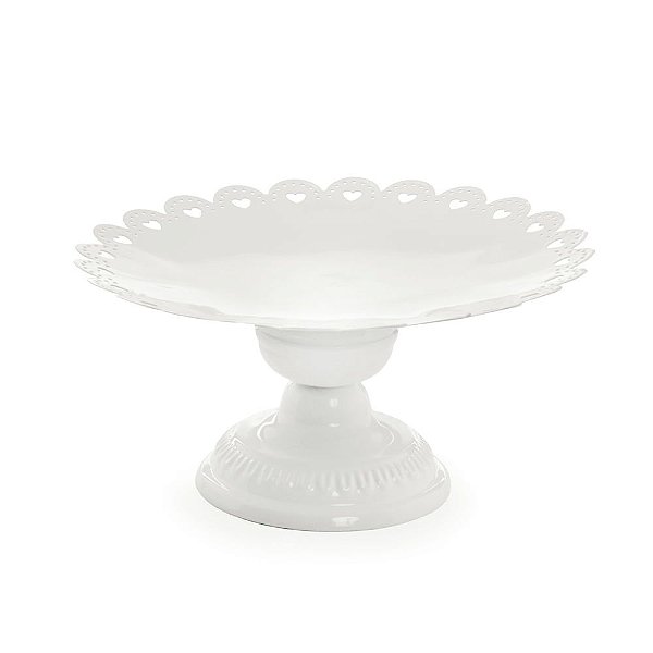 Suporte Para Bolo e Doces Bailarina com Borda Coração Branca de Metal 25cm - Coleção Cake - Ref 1320565 Cromus