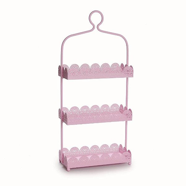 Suporte Para Bolo e Doces 3 Andares Retangular Rosa 55x24x12cm - Coleção Cake - Ref 1521797 Cromus
