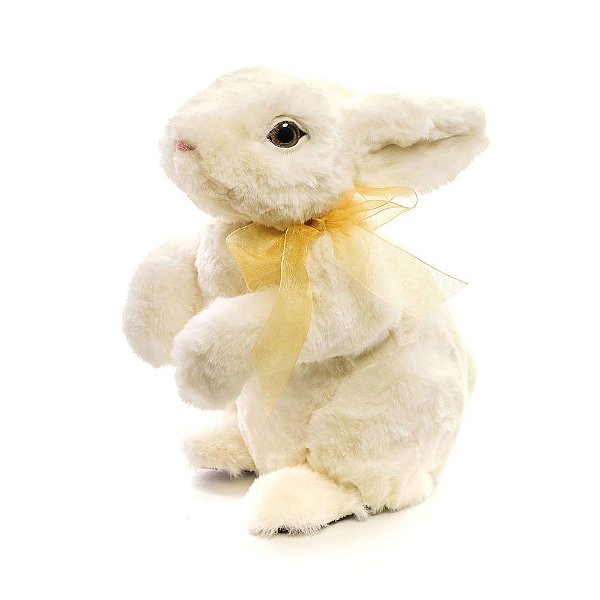 Coelho de Pelúcia em Pé com Laço Amarelo no Pescoço 23x12x13cm - Coleção Pão de Ló - Ref 1822952 Páscoa Cromus