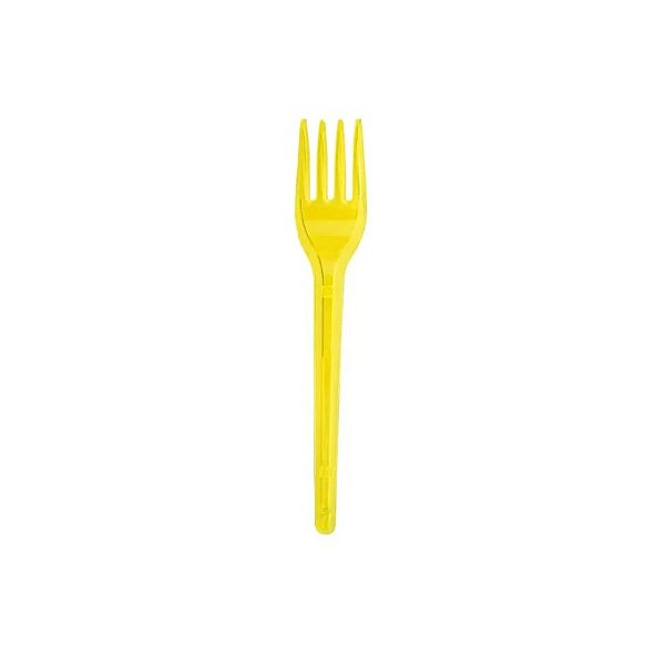 Garfo Plástico Sobremesa Neon Amarelo com 50 Unidades - Bello
