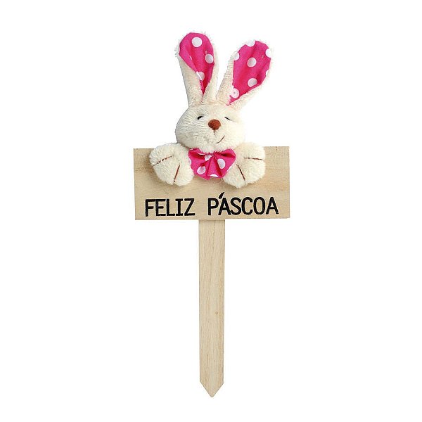 Plaquinha Decorativa Feliz Páscoa Coelho Poá Rosa - Decoração Páscoa- Ref 1520486 Páscoa Cromus