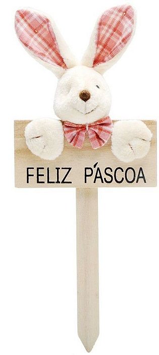 Plaquinha Feliz Páscoa Coelho Xadrez Rosa com 1 Unidade - Coleção Popcorn - Ref 1013256 Páscoa Cromus